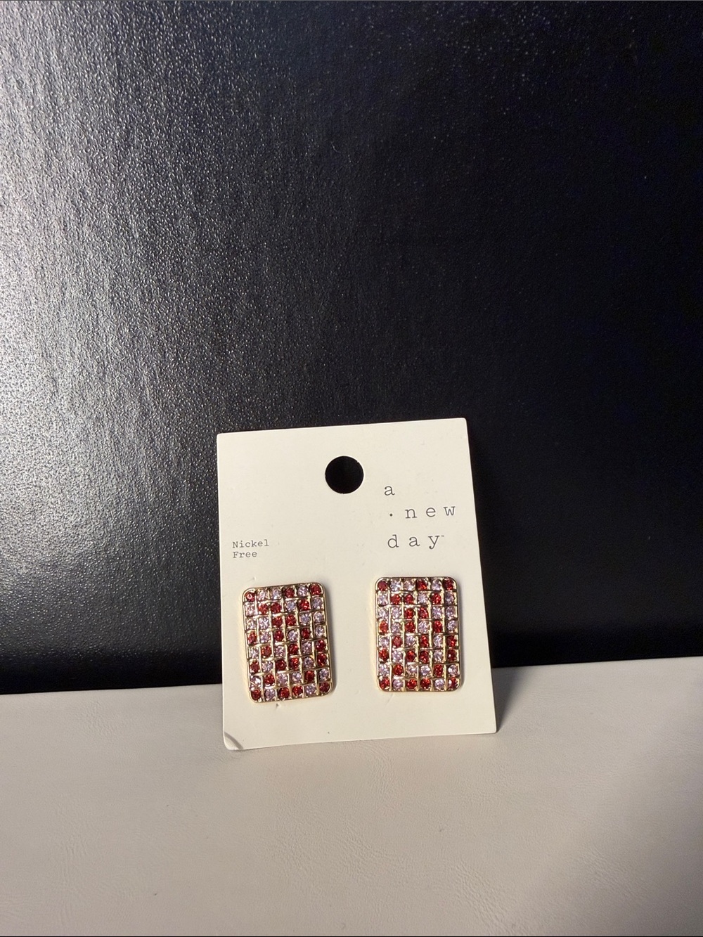 NWT A New Day Pink & Red Pavé Rhinestone Rectangle Stud Earrings